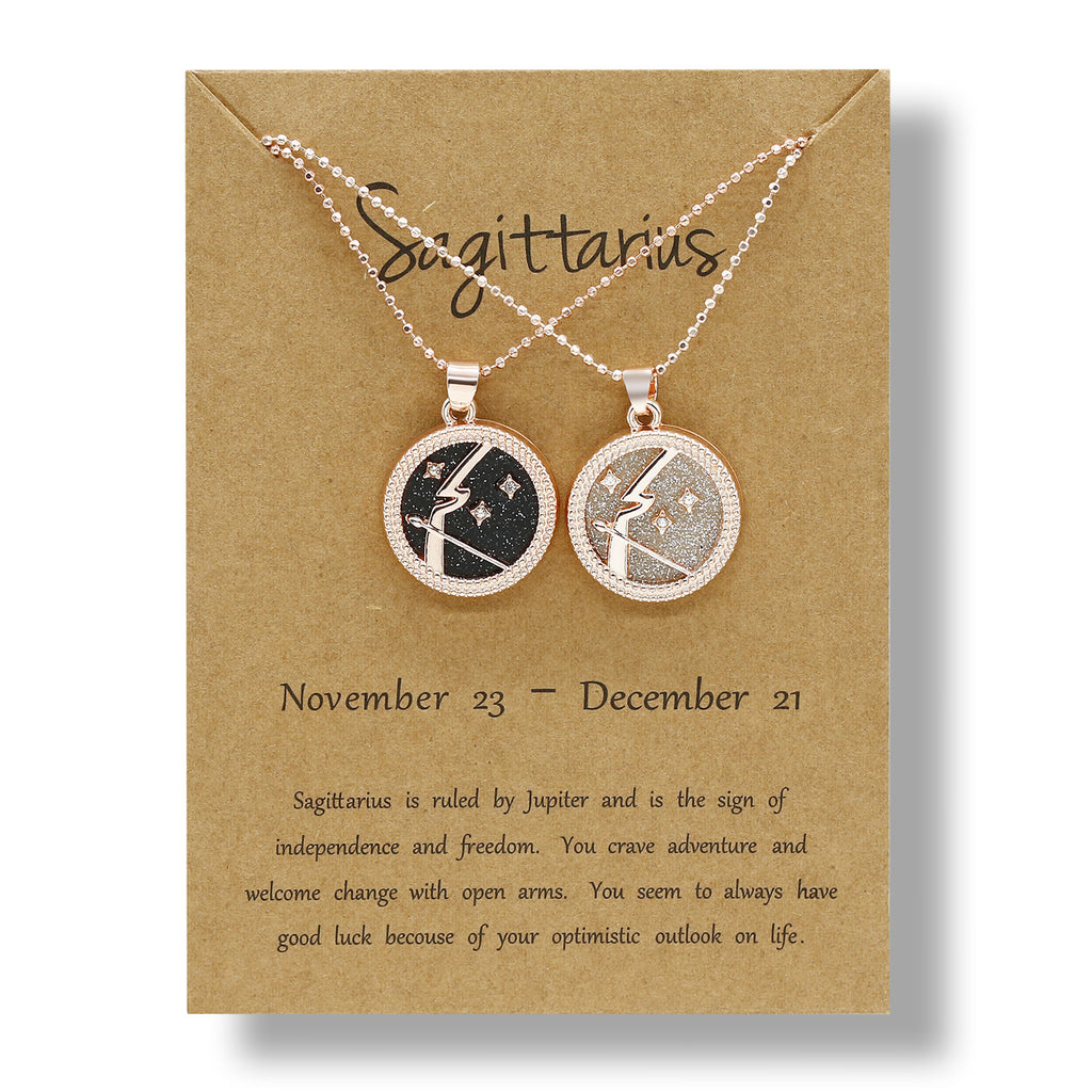 12 Constellation Necklace Creative Gold Day and Night 2 faces Couple Paper Card Necklace Jewelry