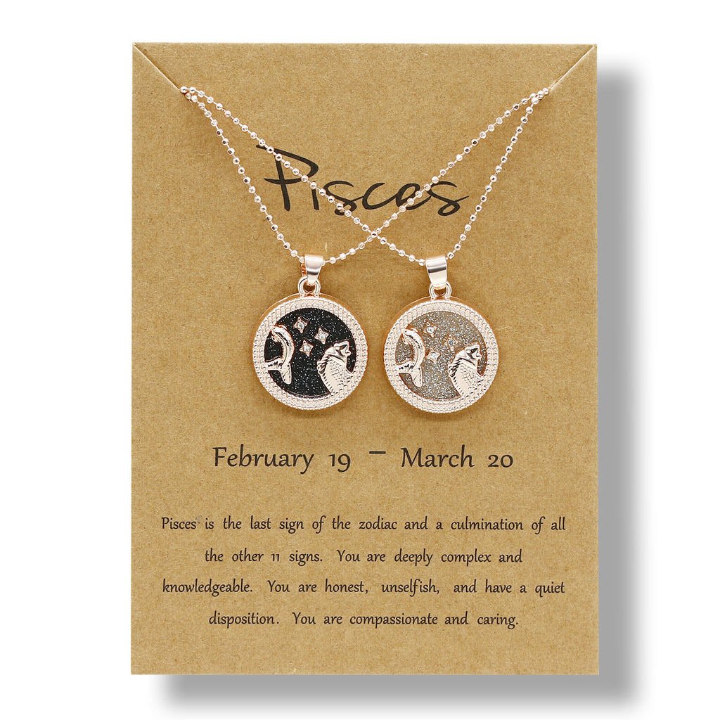 12 Constellation Necklace Creative Gold Day and Night 2 faces Couple Paper Card Necklace Jewelry