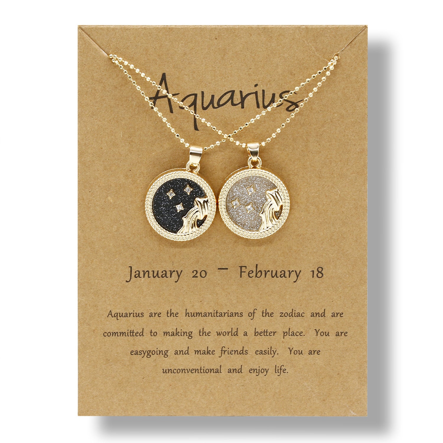 12 Constellation Necklace Creative Gold Day and Night 2 faces Couple Paper Card Necklace Jewelry