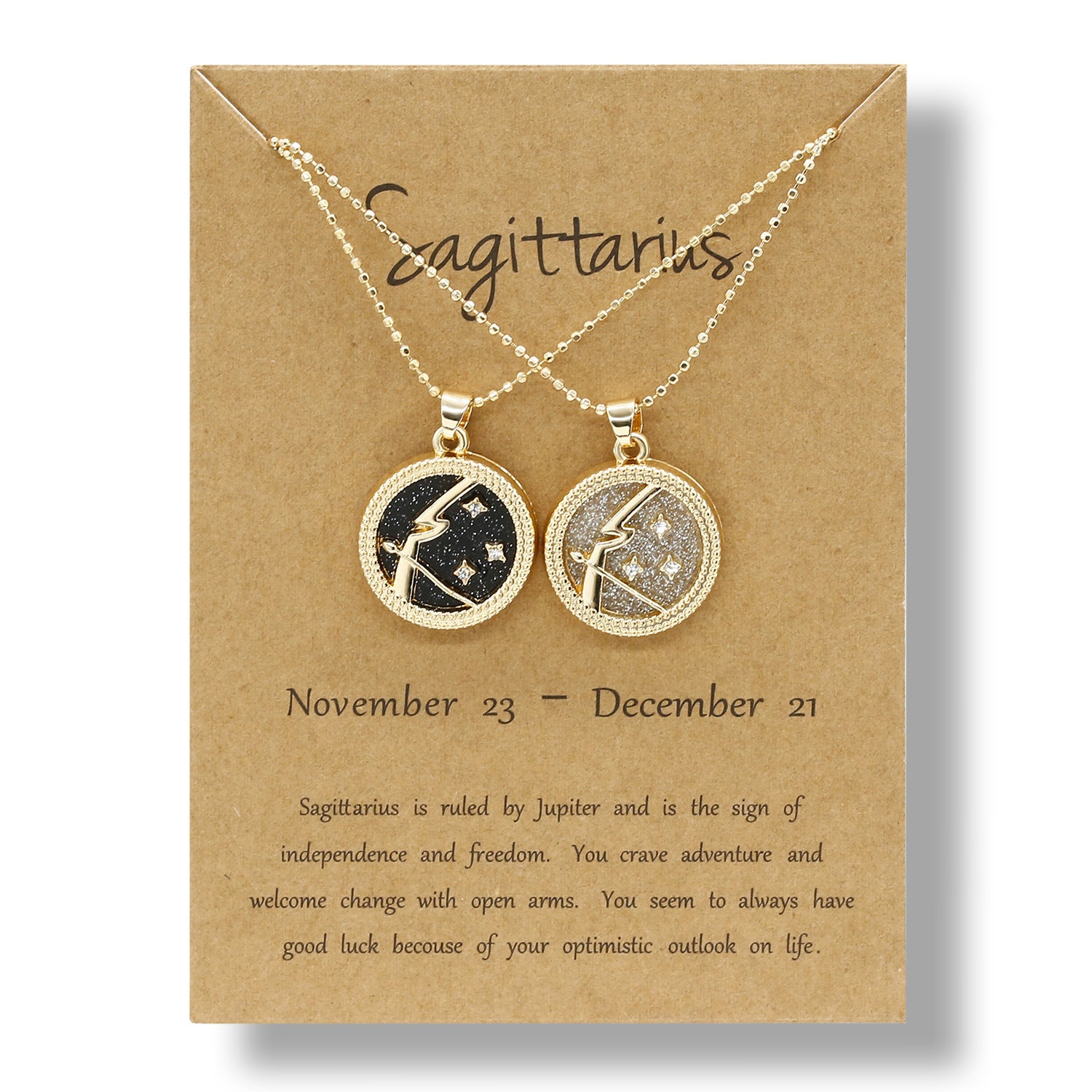12 Constellation Necklace Creative Gold Day and Night 2 faces Couple Paper Card Necklace Jewelry