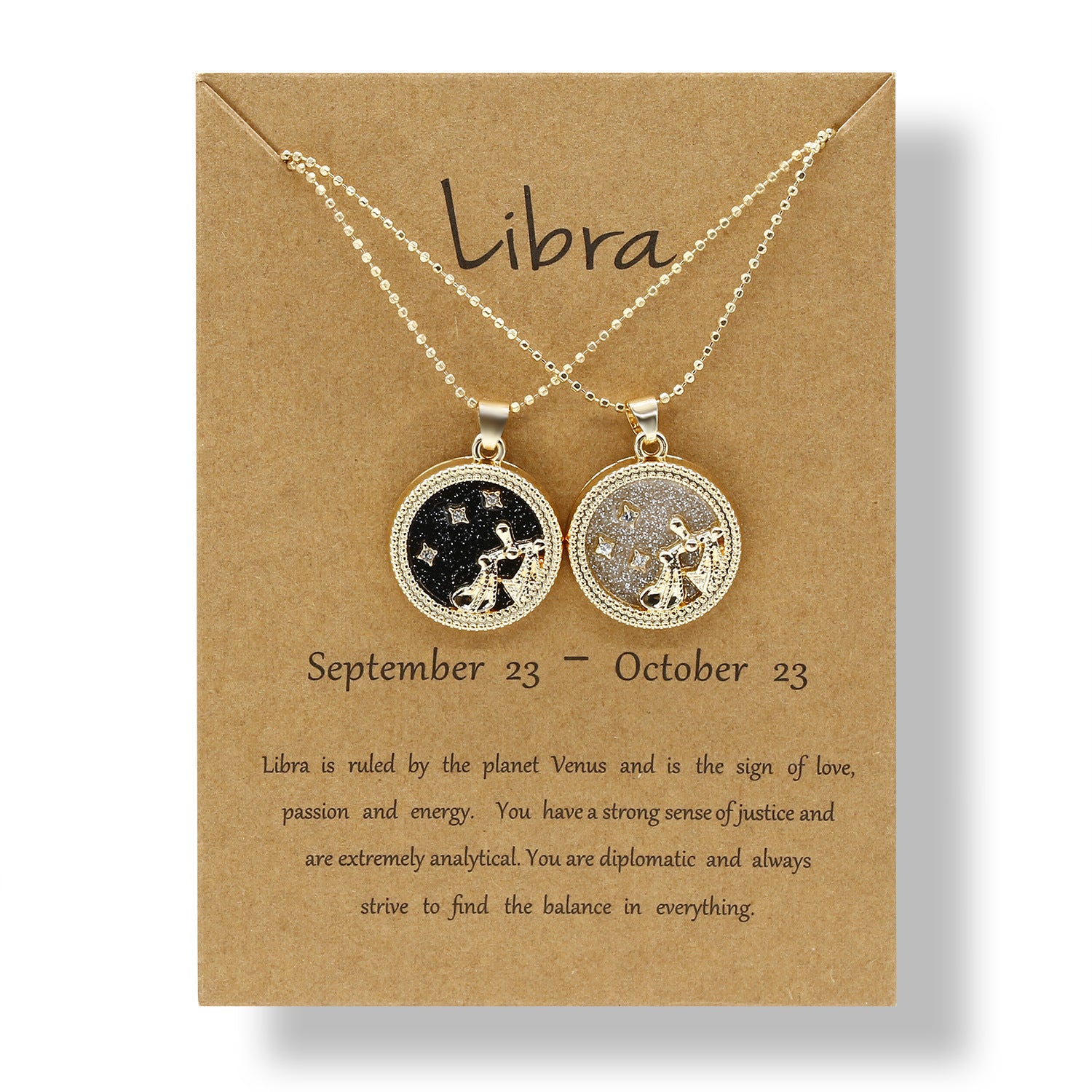 12 Constellation Necklace Creative Gold Day and Night 2 faces Couple Paper Card Necklace Jewelry