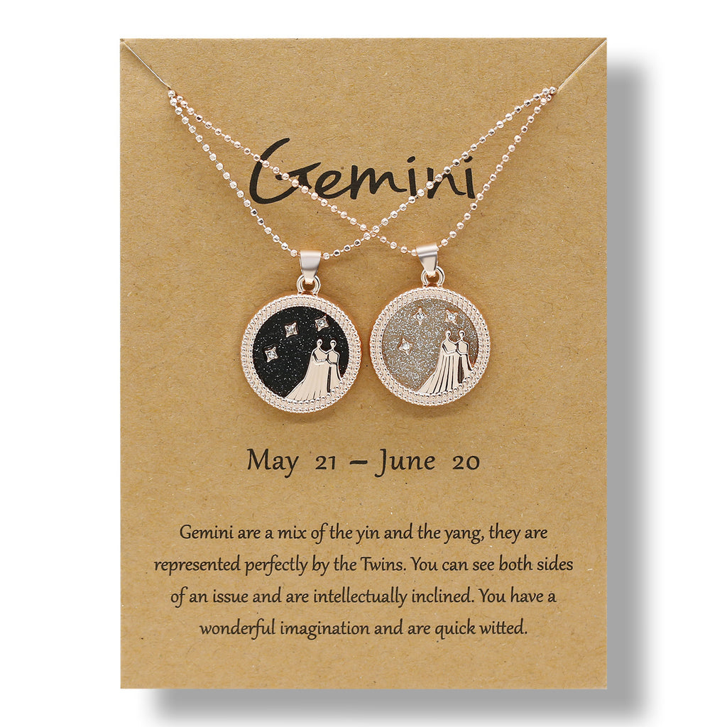 12 Constellation Necklace Creative Gold Day and Night 2 faces Couple Paper Card Necklace Jewelry