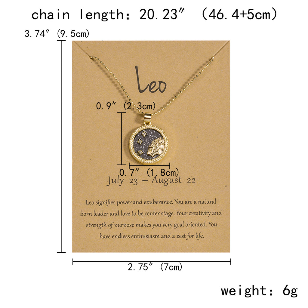 12 Constellation Necklace Creative Gold Day and Night 2 faces Couple Paper Card Necklace Jewelry