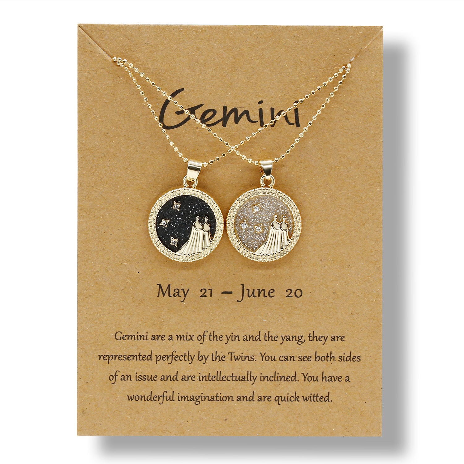 12 Constellation Necklace Creative Gold Day and Night 2 faces Couple Paper Card Necklace Jewelry