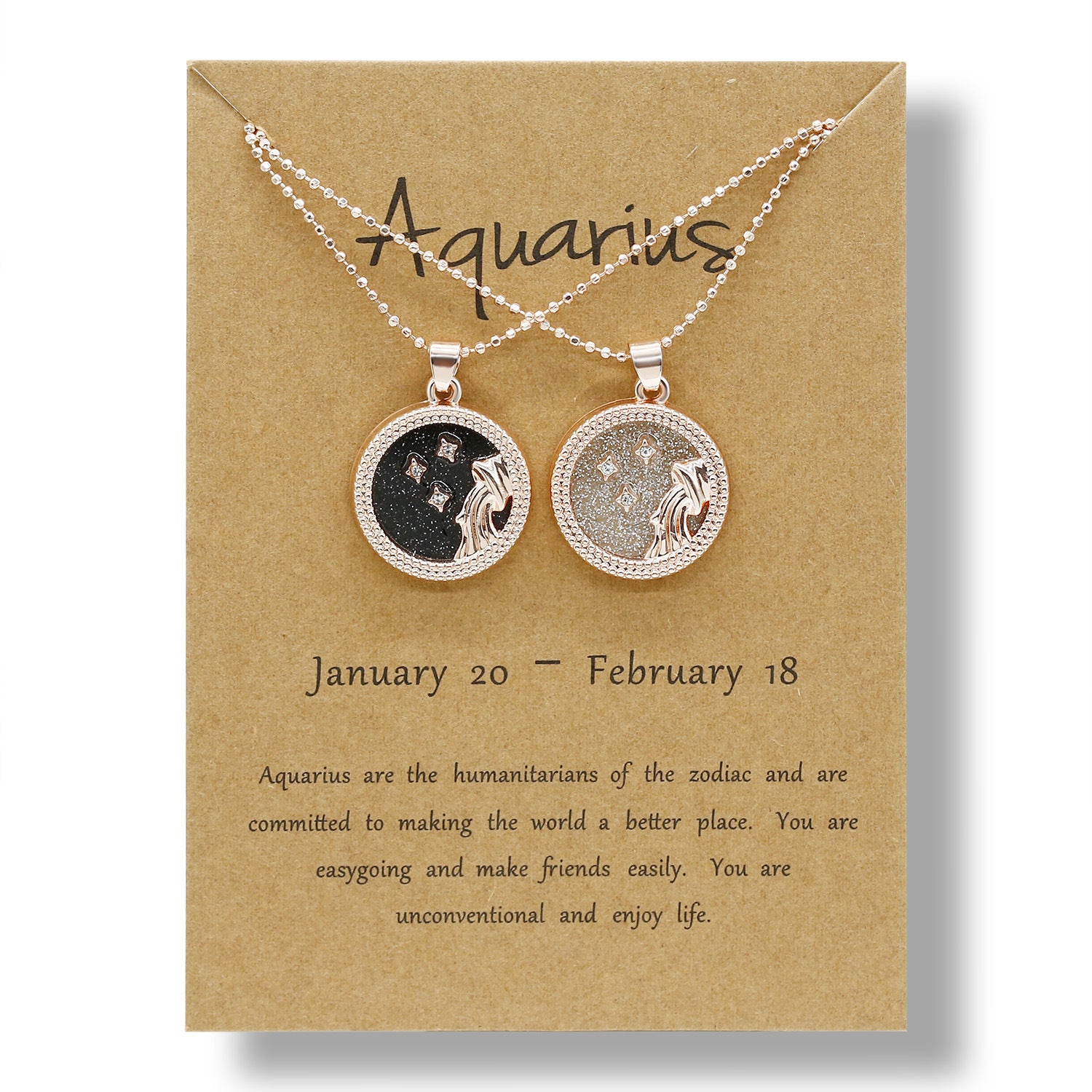 12 Constellation Necklace Creative Gold Day and Night 2 faces Couple Paper Card Necklace Jewelry