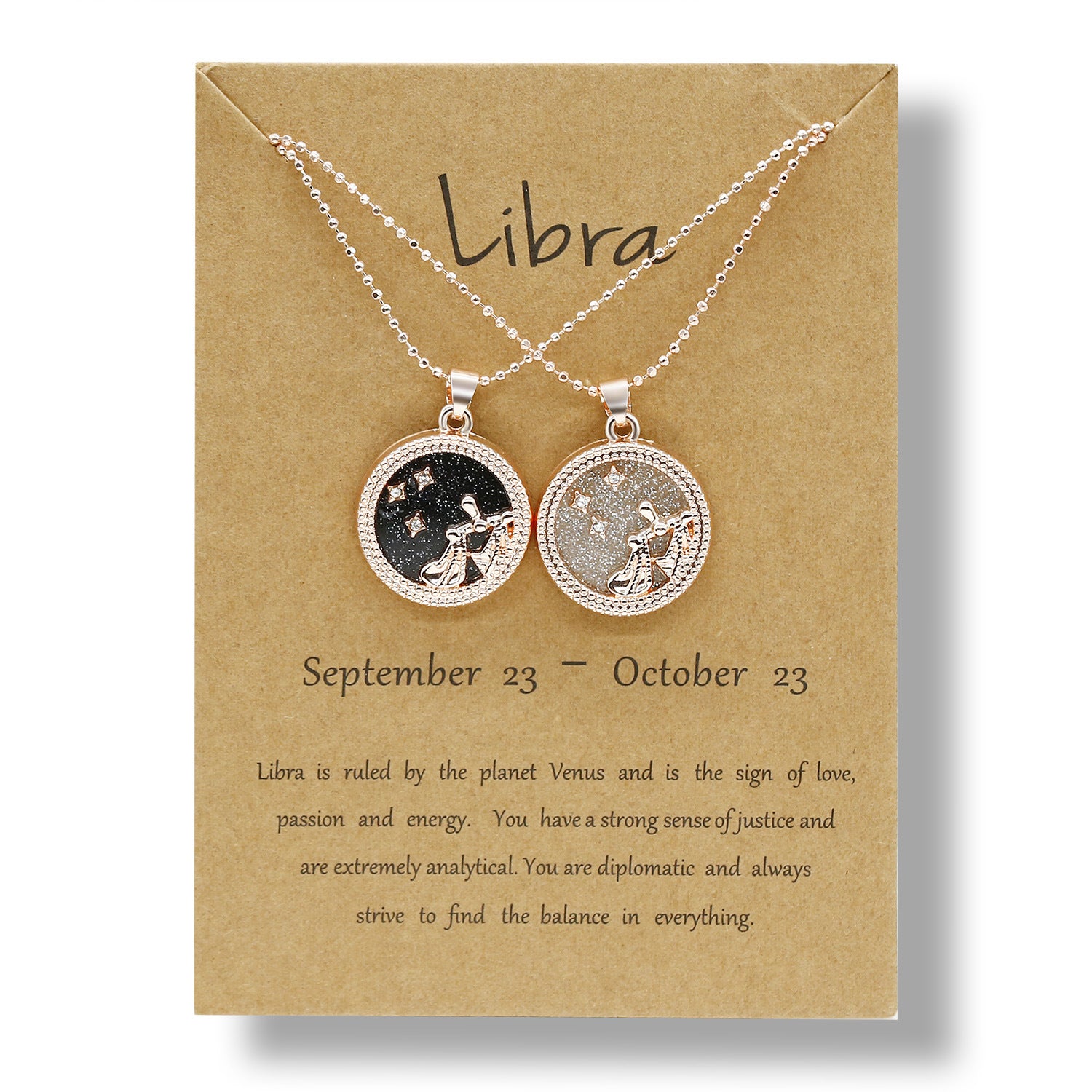 12 Constellation Necklace Creative Gold Day and Night 2 faces Couple Paper Card Necklace Jewelry