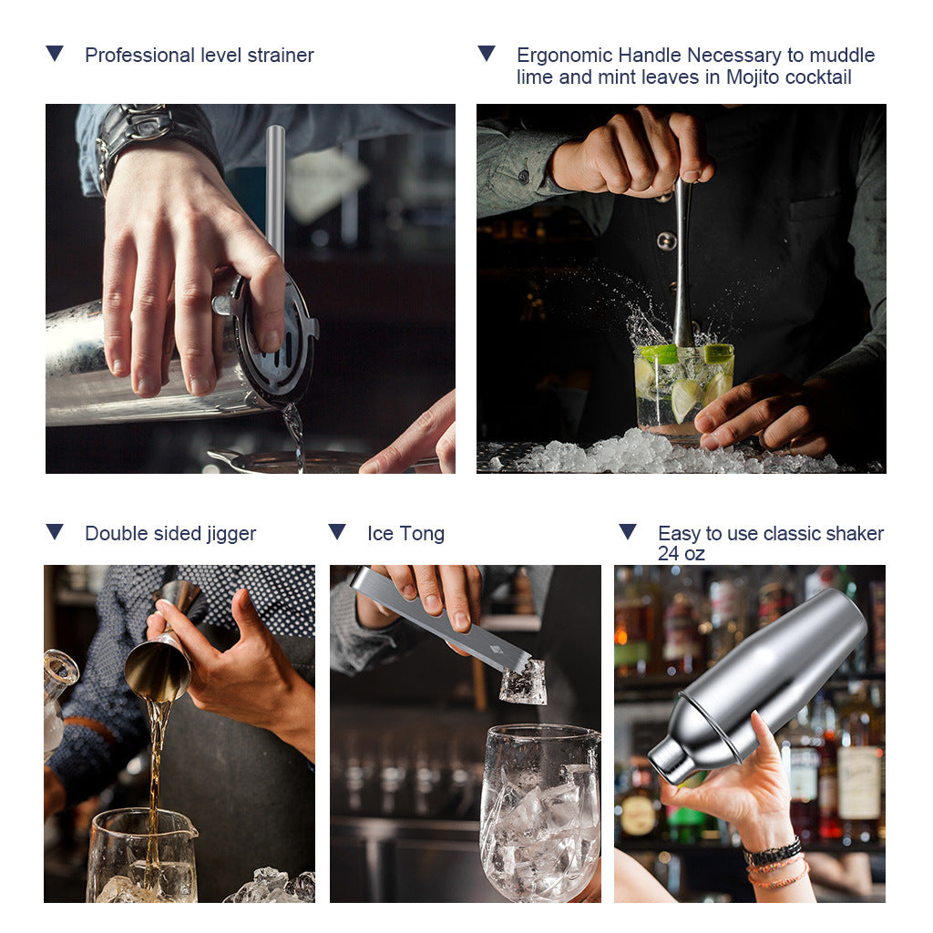 304 stainless steel cocktail shaker cocktail bartending tools 14-piece set CG817 cocktail drink portable