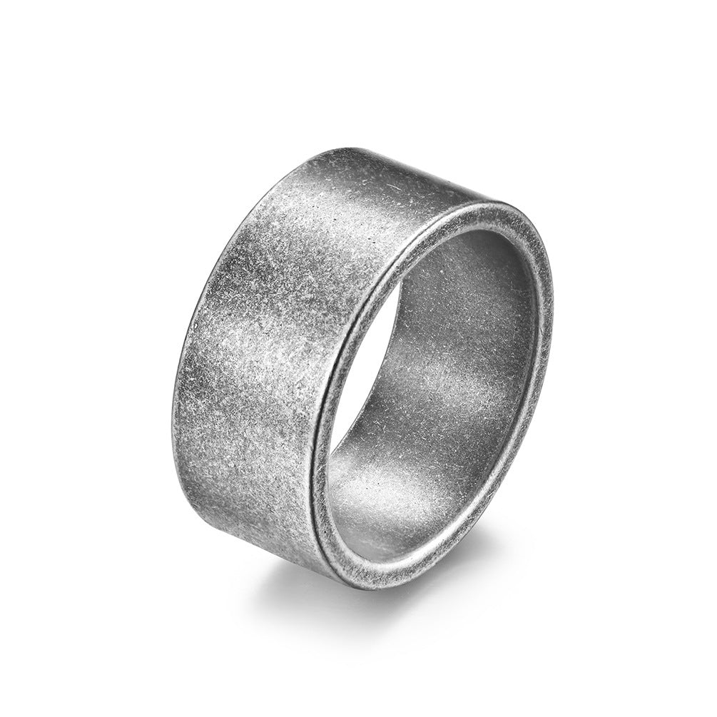 Silver 10mm wide simple inside and outside flat matte brushed titanium steel ring retro silver men's hip hop ring bracelet