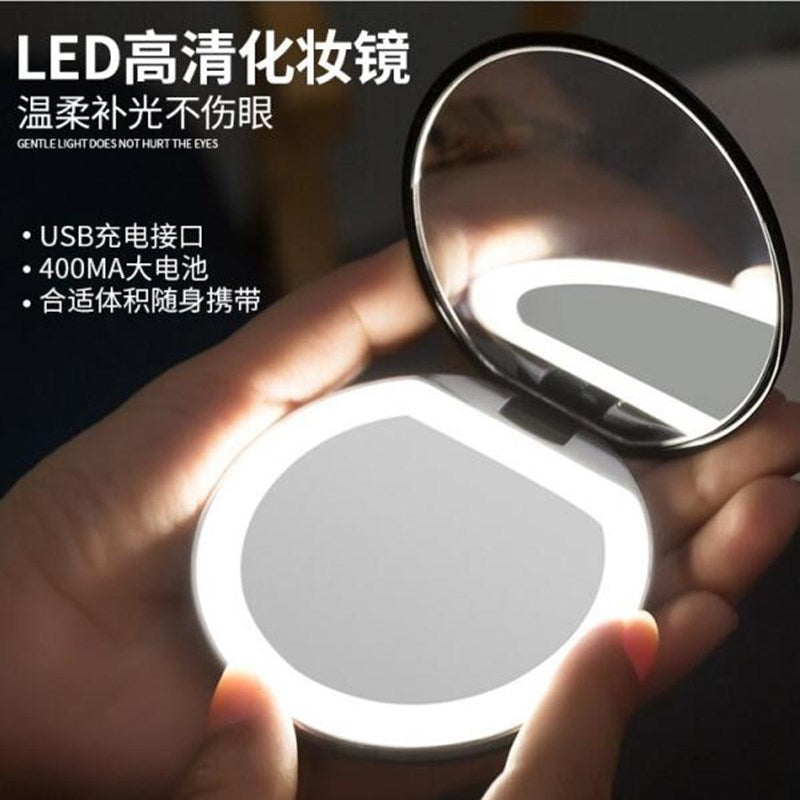 LED makeup mirror luminous charging donut mirror round handheld portable makeup mirror led