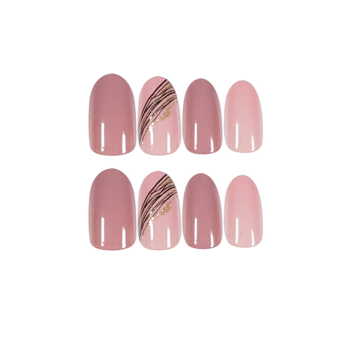 Almond oblique gold thread lotus pink wearable nails finished fake nails nail patch nail patch waterproof