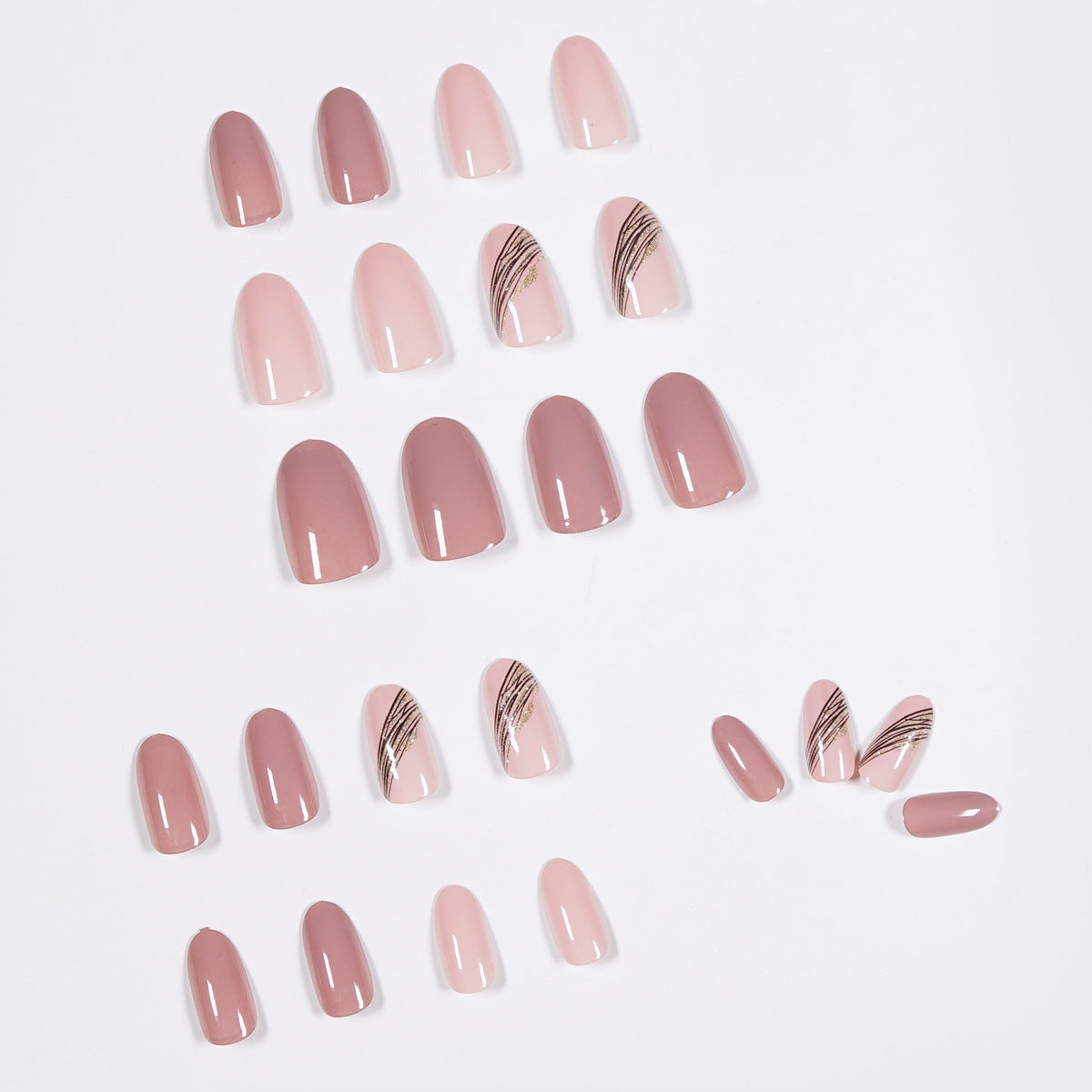 Almond oblique gold thread lotus pink wearable nails finished fake nails nail patch nail patch waterproof