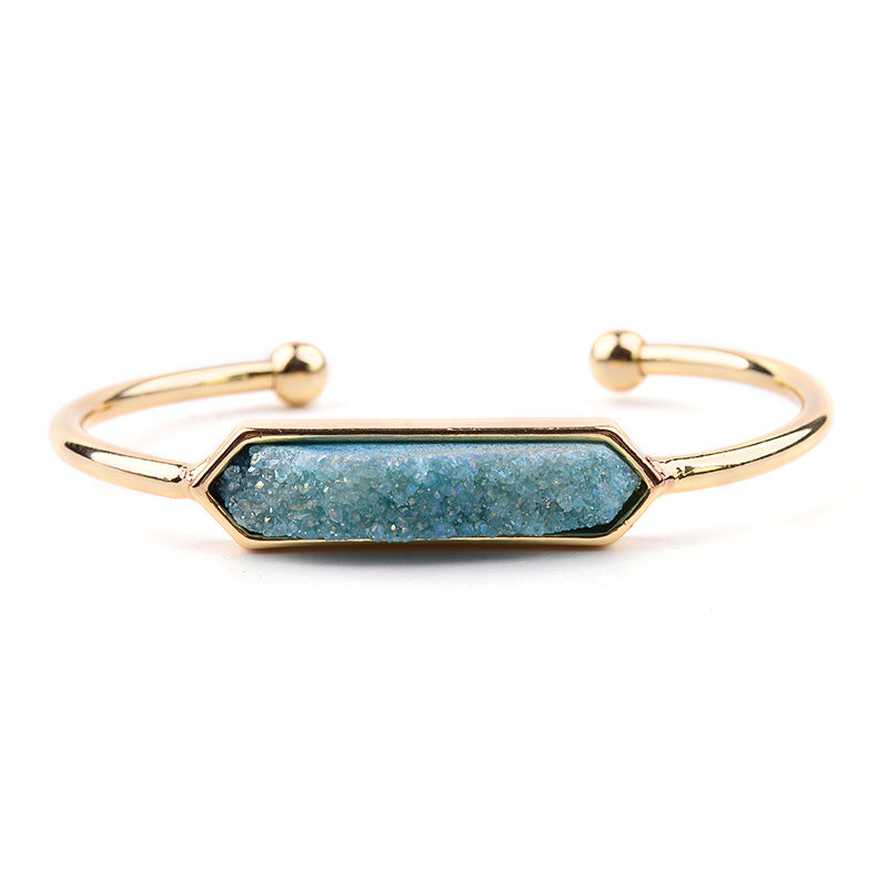 Natural Stone explosion models Metal copper open bracelet ladies gold silver rose gold gun black natural stone Druzy bracelet