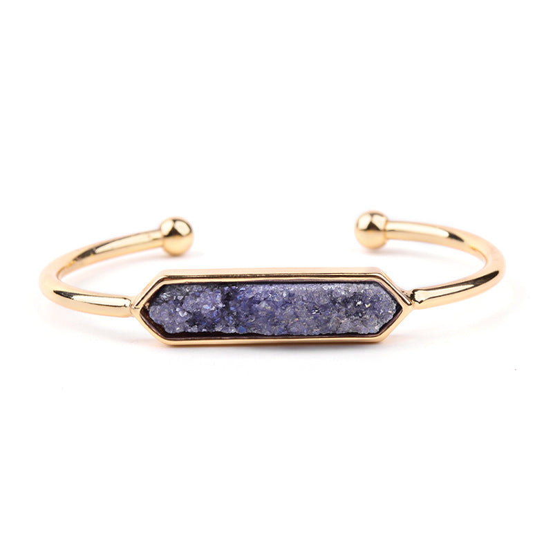 Natural Stone explosion models Metal copper open bracelet ladies gold silver rose gold gun black natural stone Druzy bracelet
