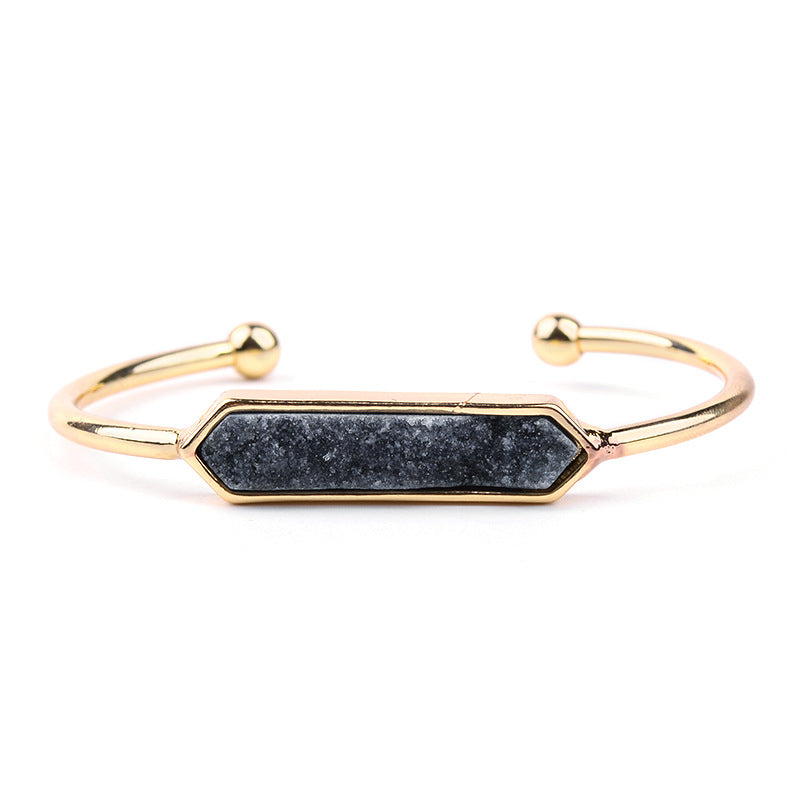 Natural Stone explosion models Metal copper open bracelet ladies gold silver rose gold gun black natural stone Druzy bracelet
