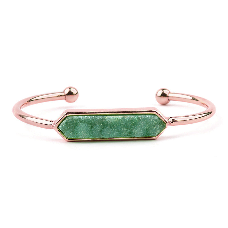 Natural Stone explosion models Metal copper open bracelet ladies gold silver rose gold gun black natural stone Druzy bracelet
