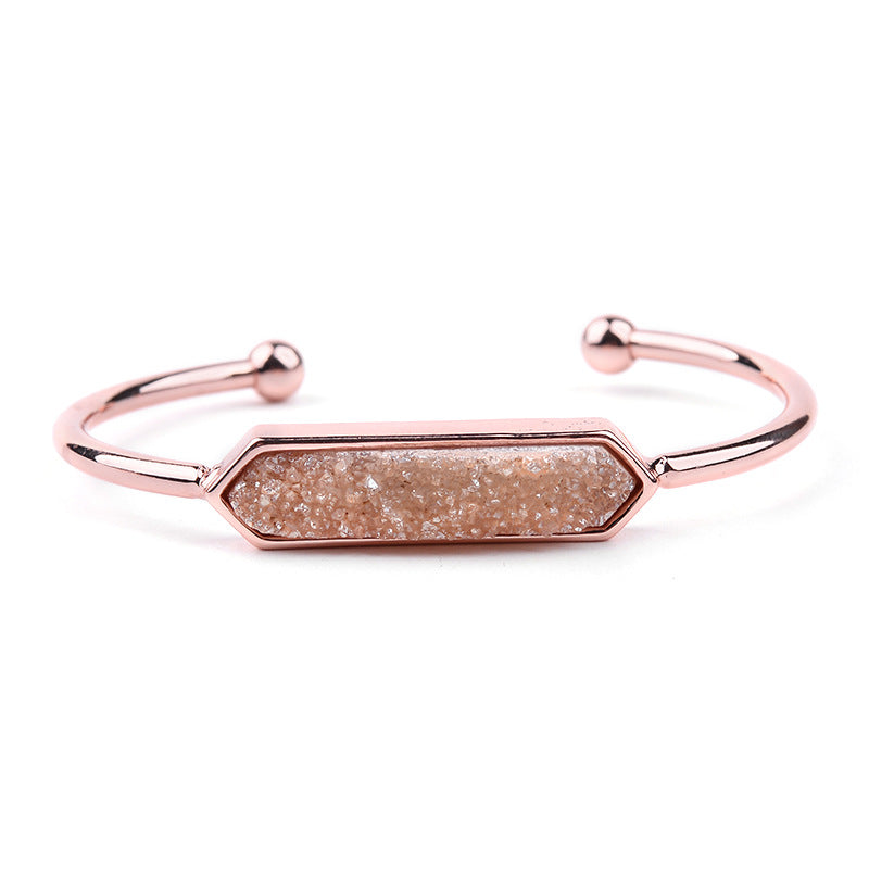 Natural Stone explosion models Metal copper open bracelet ladies gold silver rose gold gun black natural stone Druzy bracelet