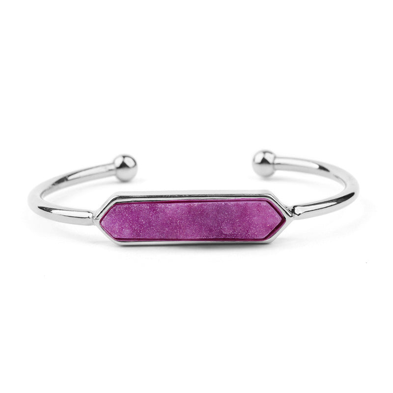 Natural Stone explosion models Metal copper open bracelet ladies gold silver rose gold gun black natural stone Druzy bracelet