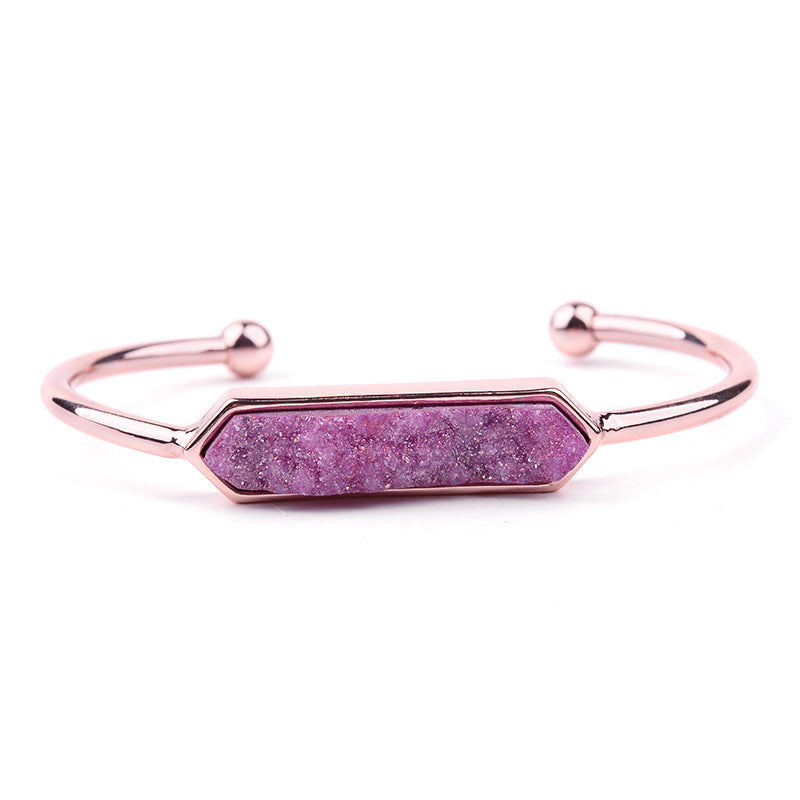 Natural Stone explosion models Metal copper open bracelet ladies gold silver rose gold gun black natural stone Druzy bracelet