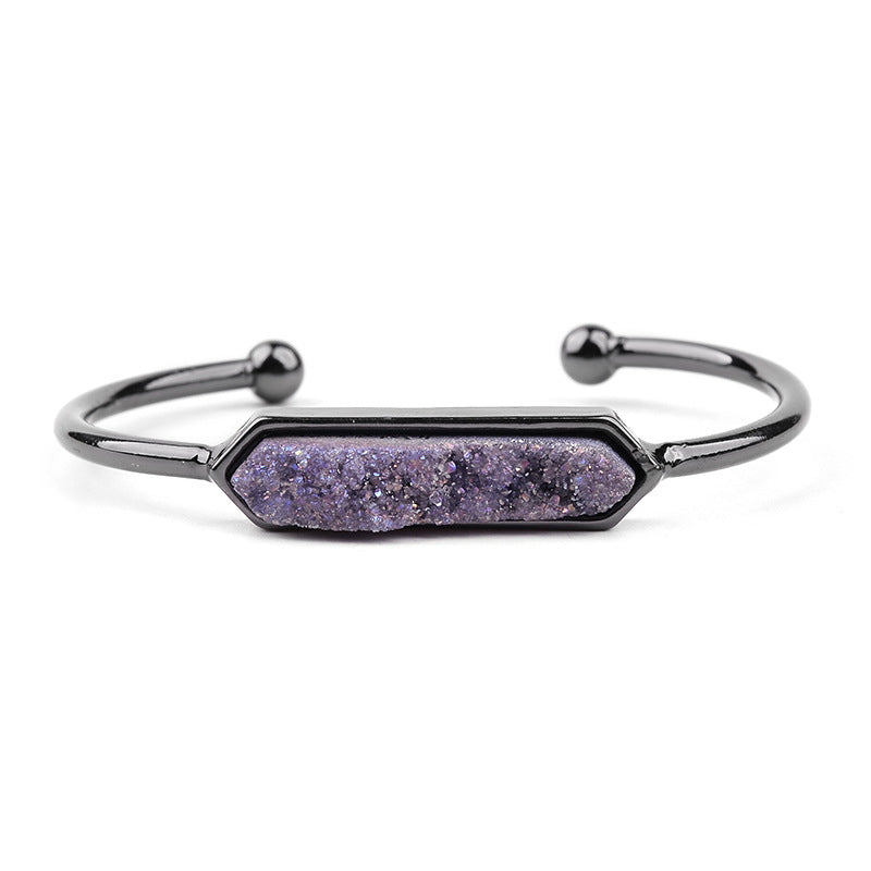 Natural Stone explosion models Metal copper open bracelet ladies gold silver rose gold gun black natural stone Druzy bracelet