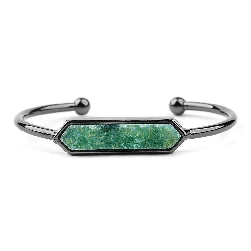 Natural Stone explosion models Metal copper open bracelet ladies gold silver rose gold gun black natural stone Druzy bracelet