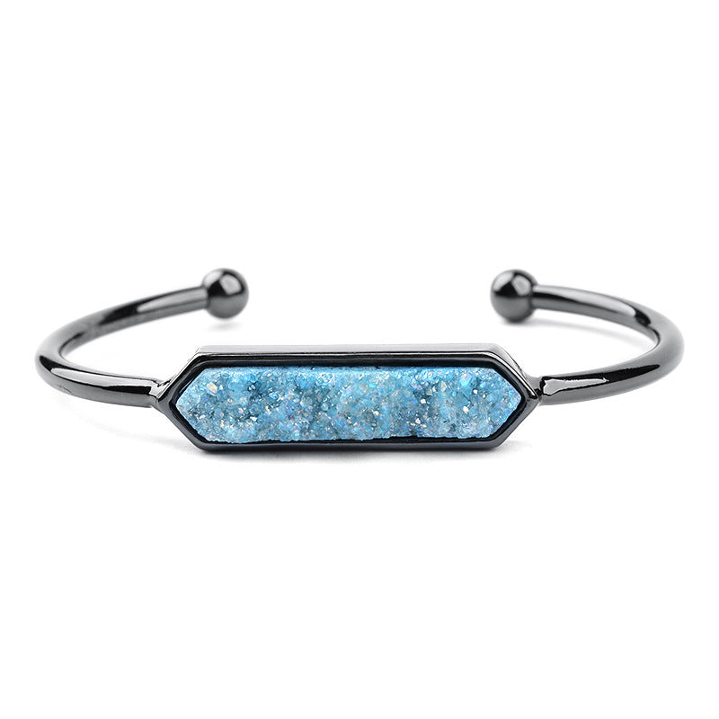Natural Stone explosion models Metal copper open bracelet ladies gold silver rose gold gun black natural stone Druzy bracelet