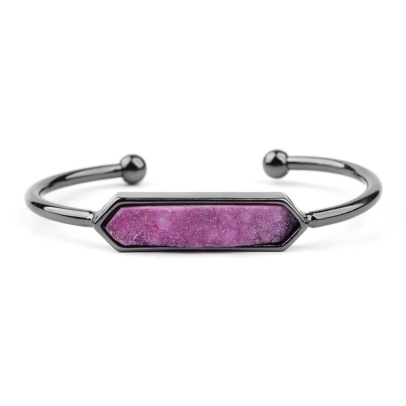 Natural Stone explosion models Metal copper open bracelet ladies gold silver rose gold gun black natural stone Druzy bracelet
