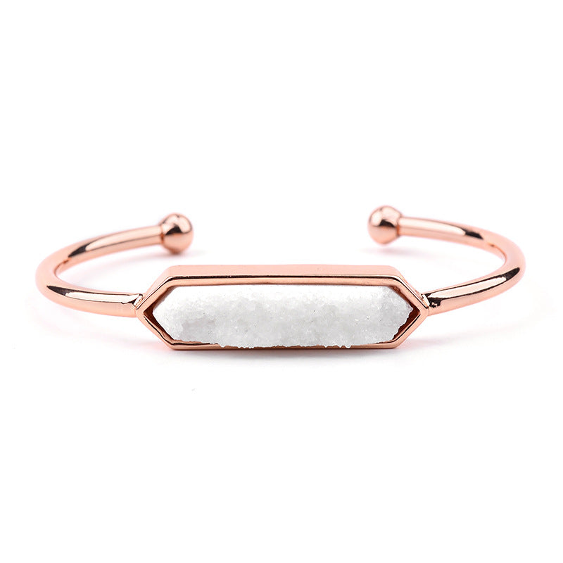 Natural Stone explosion models Metal copper open bracelet ladies gold silver rose gold gun black natural stone Druzy bracelet