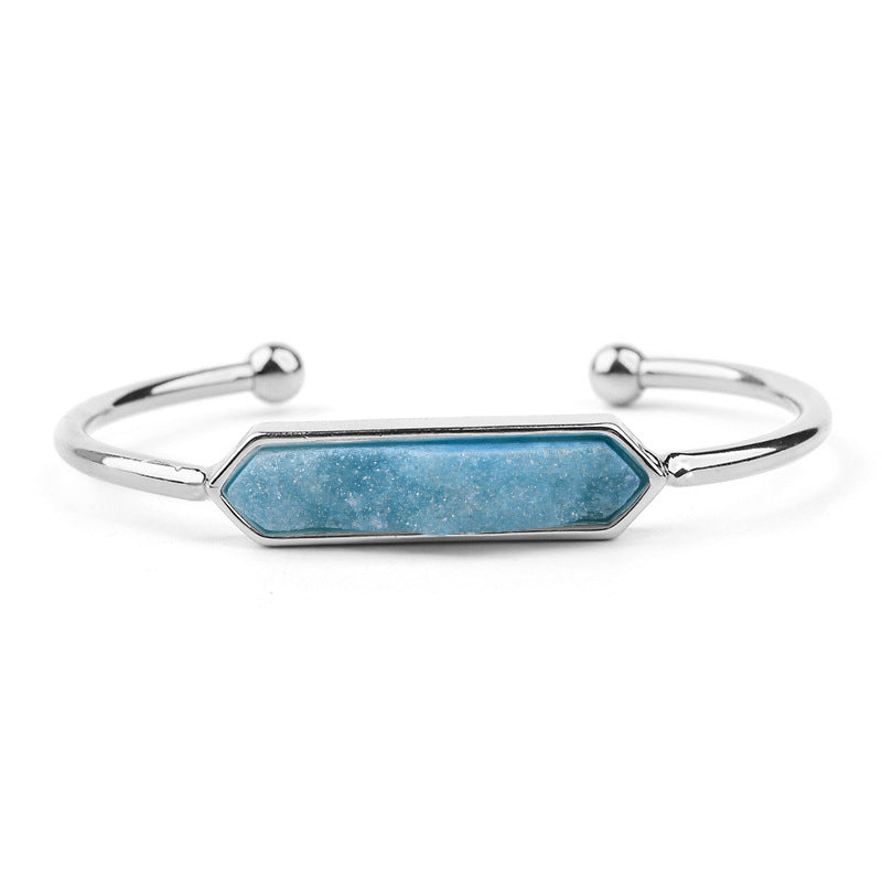 Natural Stone explosion models Metal copper open bracelet ladies gold silver rose gold gun black natural stone Druzy bracelet