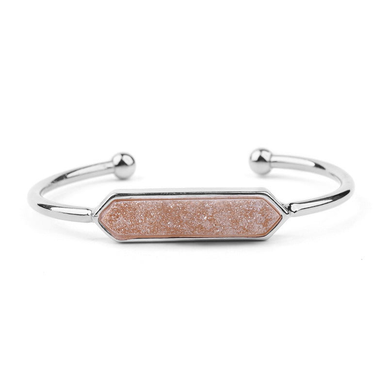 Natural Stone explosion models Metal copper open bracelet ladies gold silver rose gold gun black natural stone Druzy bracelet