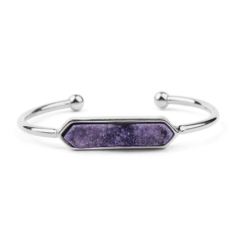 Natural Stone explosion models Metal copper open bracelet ladies gold silver rose gold gun black natural stone Druzy bracelet
