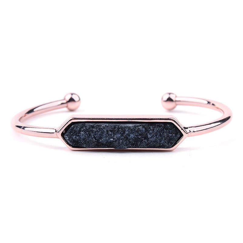 Natural Stone explosion models Metal copper open bracelet ladies gold silver rose gold gun black natural stone Druzy bracelet