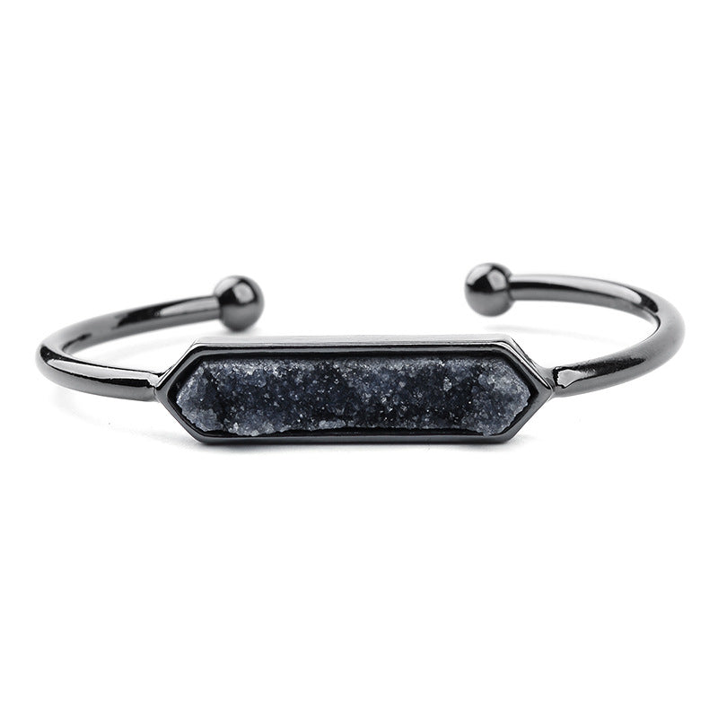 Natural Stone explosion models Metal copper open bracelet ladies gold silver rose gold gun black natural stone Druzy bracelet