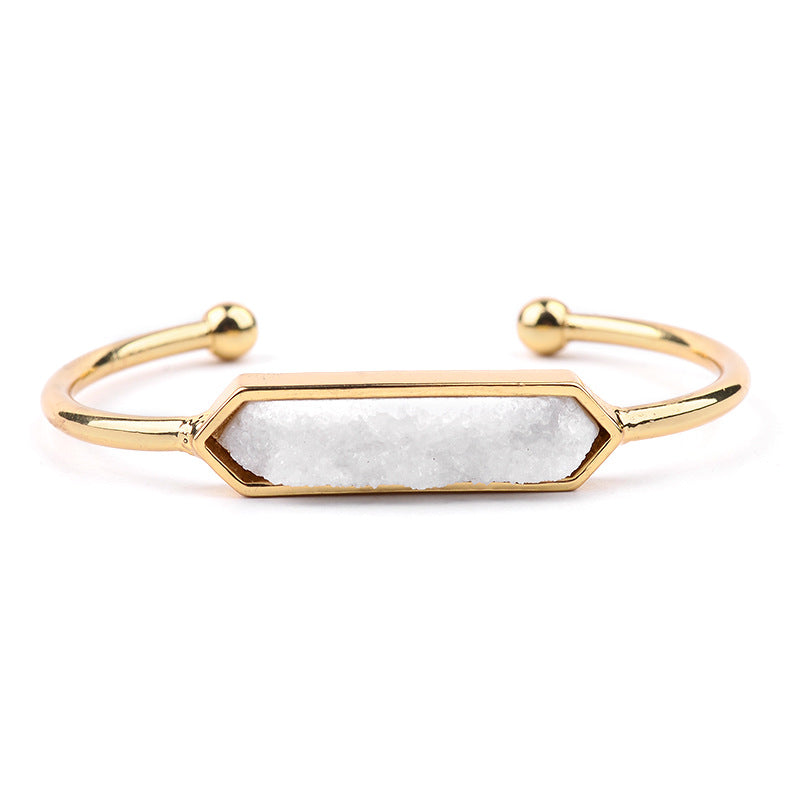 Natural Stone explosion models Metal copper open bracelet ladies gold silver rose gold gun black natural stone Druzy bracelet