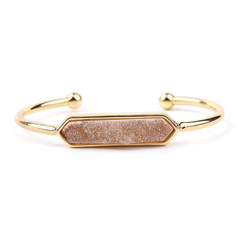 Natural Stone explosion models Metal copper open bracelet ladies gold silver rose gold gun black natural stone Druzy bracelet