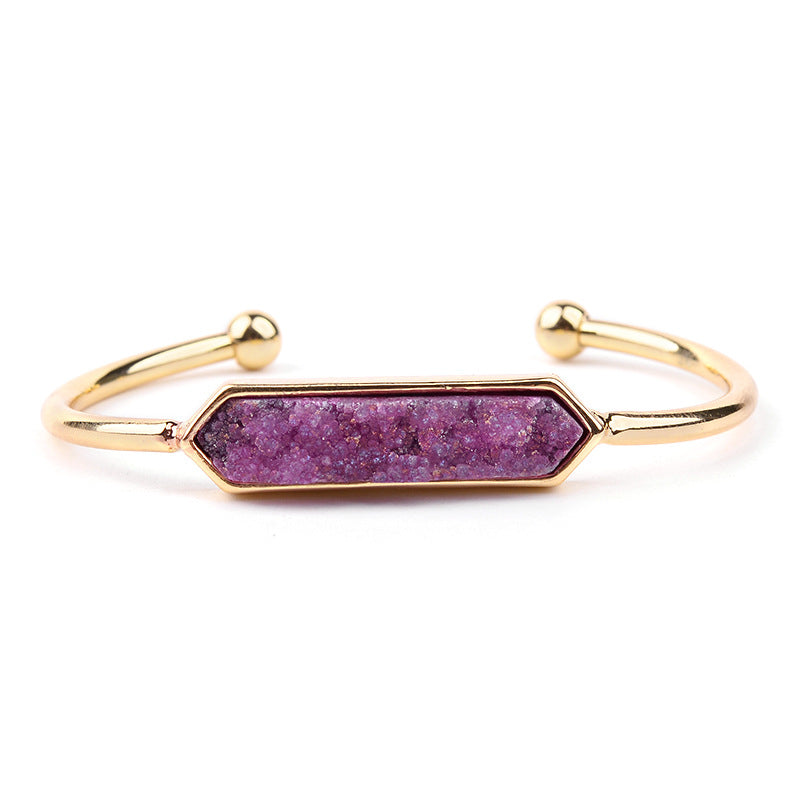 Natural Stone explosion models Metal copper open bracelet ladies gold silver rose gold gun black natural stone Druzy bracelet