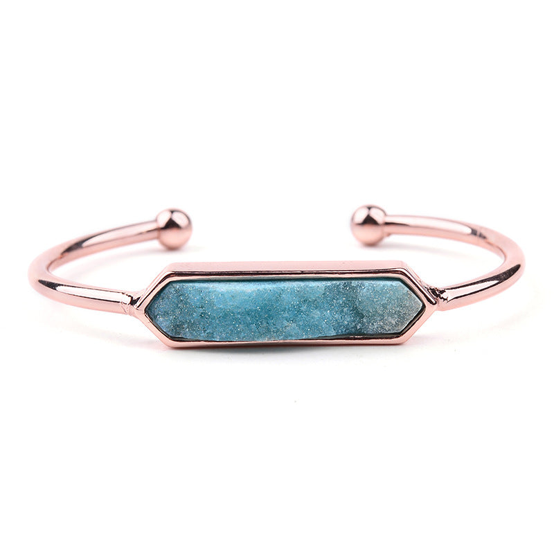 Natural Stone explosion models Metal copper open bracelet ladies gold silver rose gold gun black natural stone Druzy bracelet