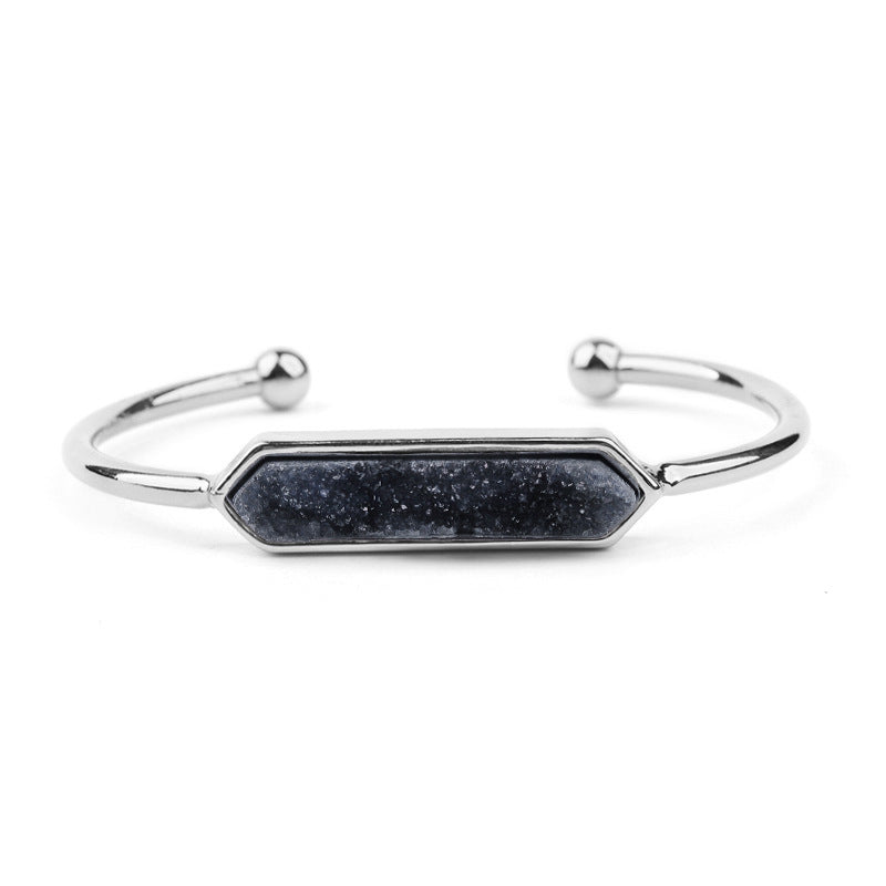 Natural Stone explosion models Metal copper open bracelet ladies gold silver rose gold gun black natural stone Druzy bracelet
