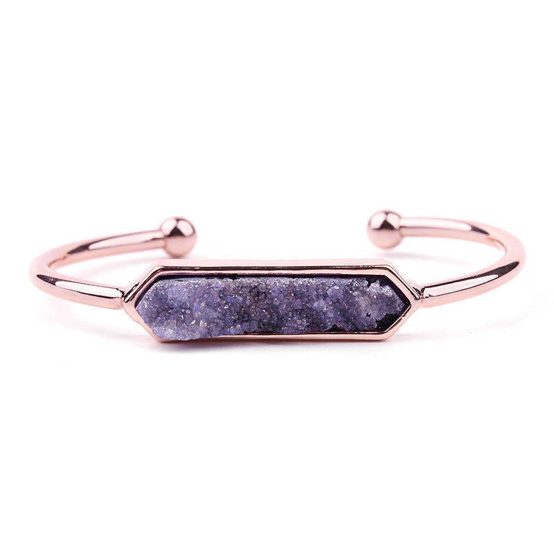 Natural Stone explosion models Metal copper open bracelet ladies gold silver rose gold gun black natural stone Druzy bracelet