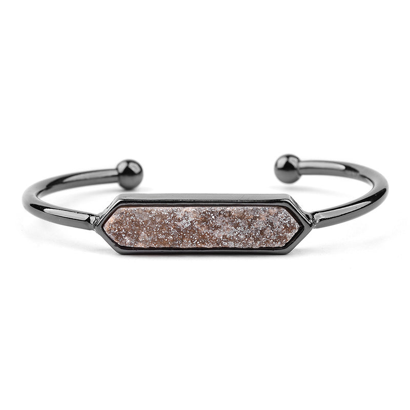 Natural Stone explosion models Metal copper open bracelet ladies gold silver rose gold gun black natural stone Druzy bracelet