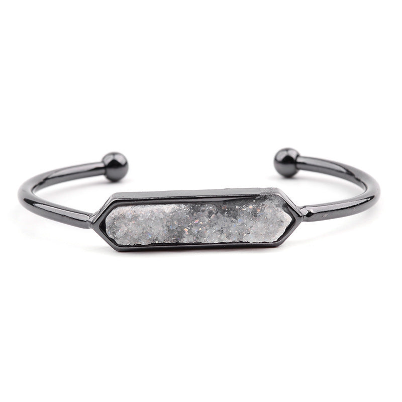 Natural Stone explosion models Metal copper open bracelet ladies gold silver rose gold gun black natural stone Druzy bracelet