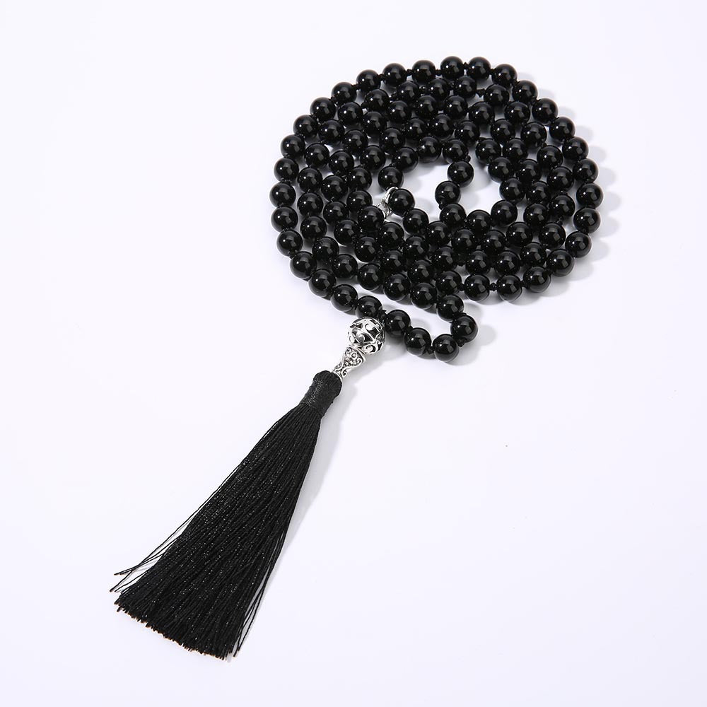 Natural Stone 108 natural stone beaded necklace hand knotted meditation yoga necklace