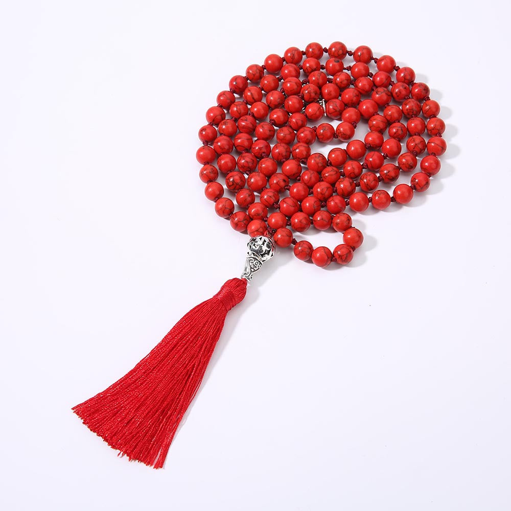 Natural Stone 108 natural stone beaded necklace hand knotted meditation yoga necklace