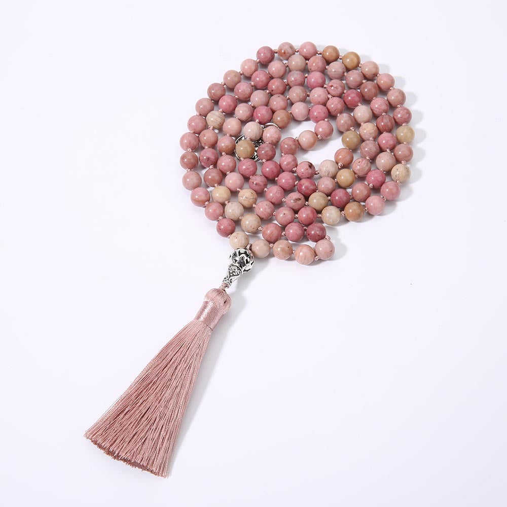 Natural Stone 108 natural stone beaded necklace hand knotted meditation yoga necklace