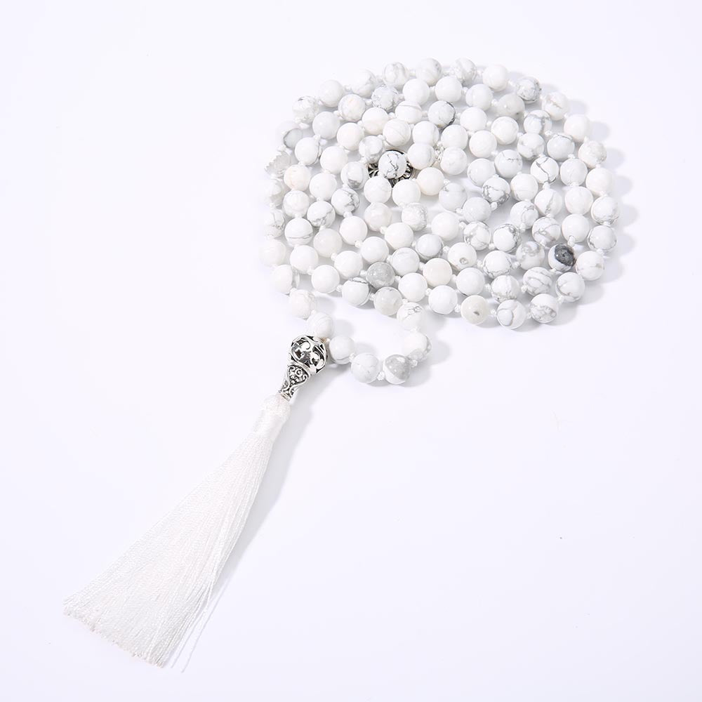Natural Stone 108 natural stone beaded necklace hand knotted meditation yoga necklace