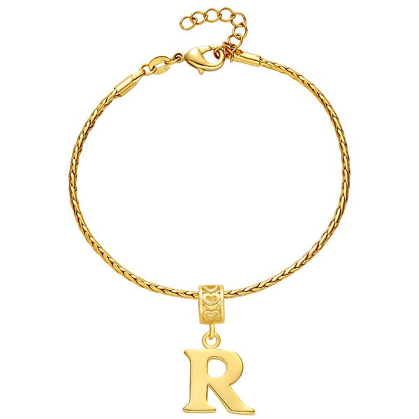 Plated 925 Sterling Silver 18K Jewelry New Bracelet Letter-R Pendant Lots of Spot