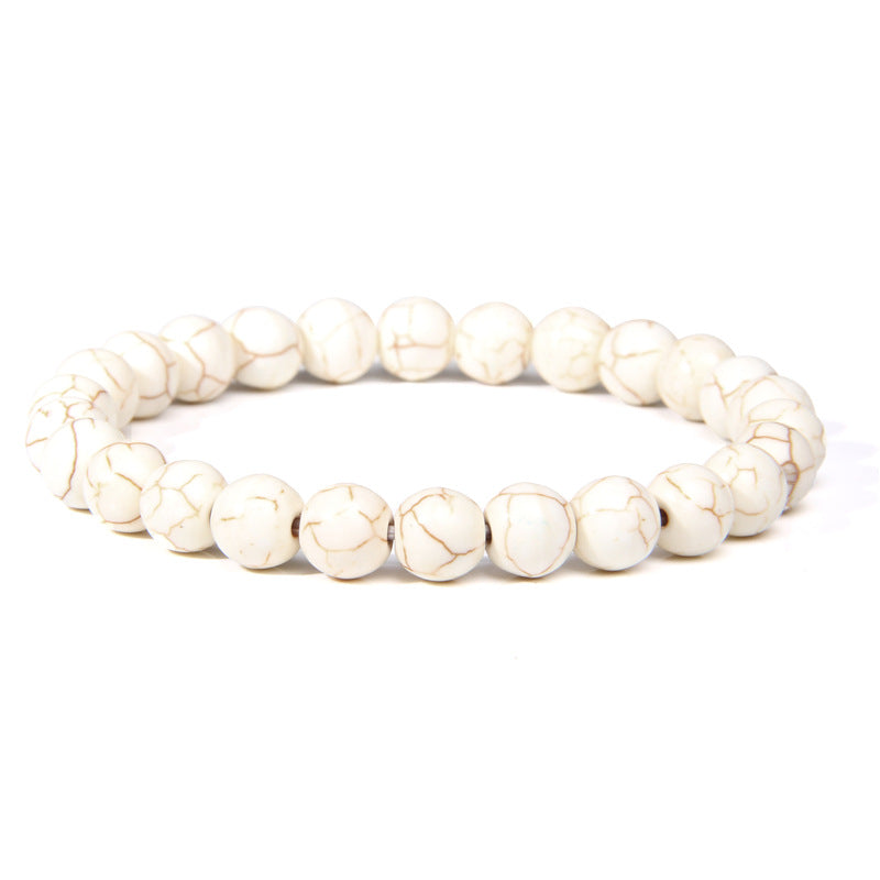 Natural Stone explosion models 8mm natural stone bead bracelet male white turquoise elastic bracelet
