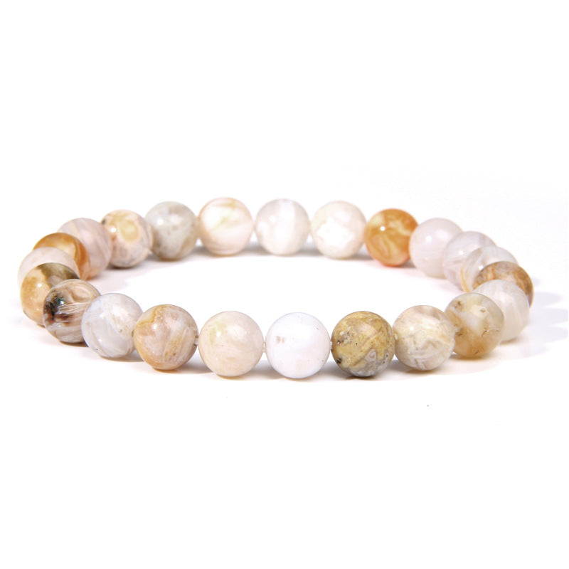 Natural Stone explosion models 8mm natural stone bead bracelet male white turquoise elastic bracelet