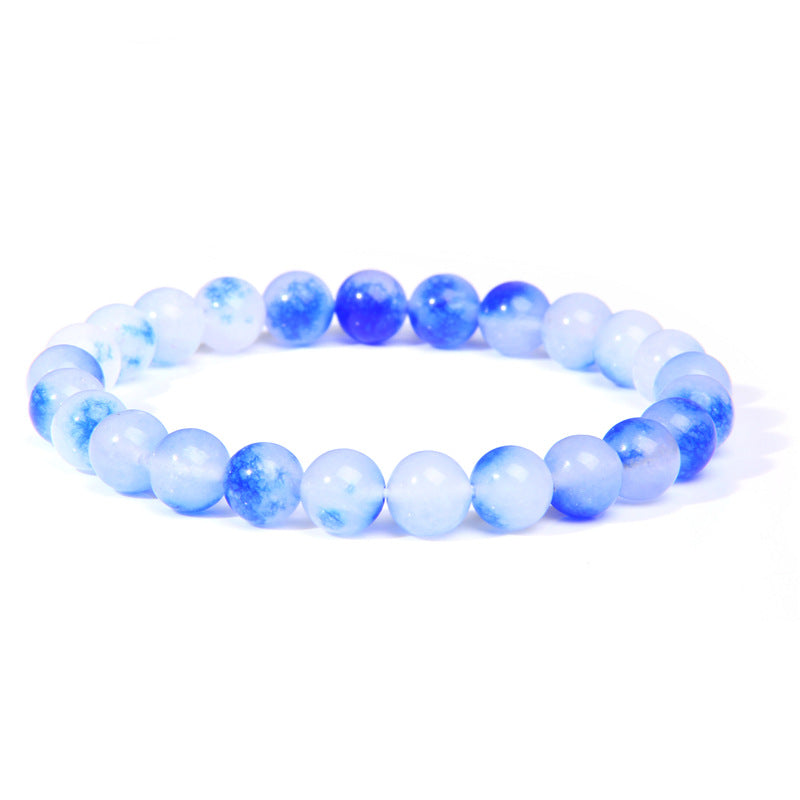 Natural Stone explosion models 8mm natural stone bead bracelet male white turquoise elastic bracelet
