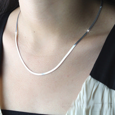 Silver temperament silver necklace men women short clavicle blade chain silver jewelry flat snake bone chain