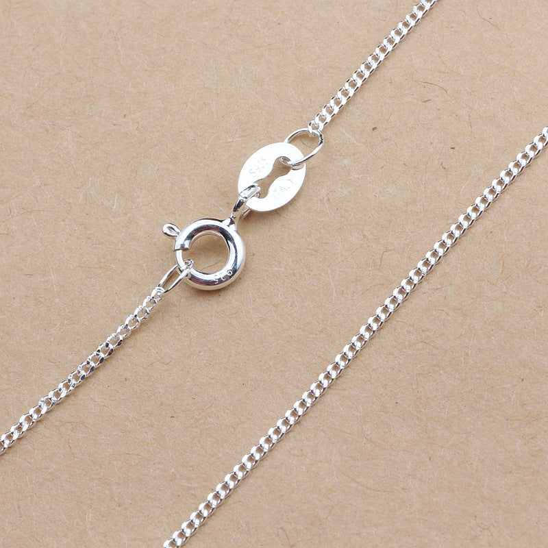 s925 sterling silver jewelry simple silver natural color side chain plain silver wild necklace women
